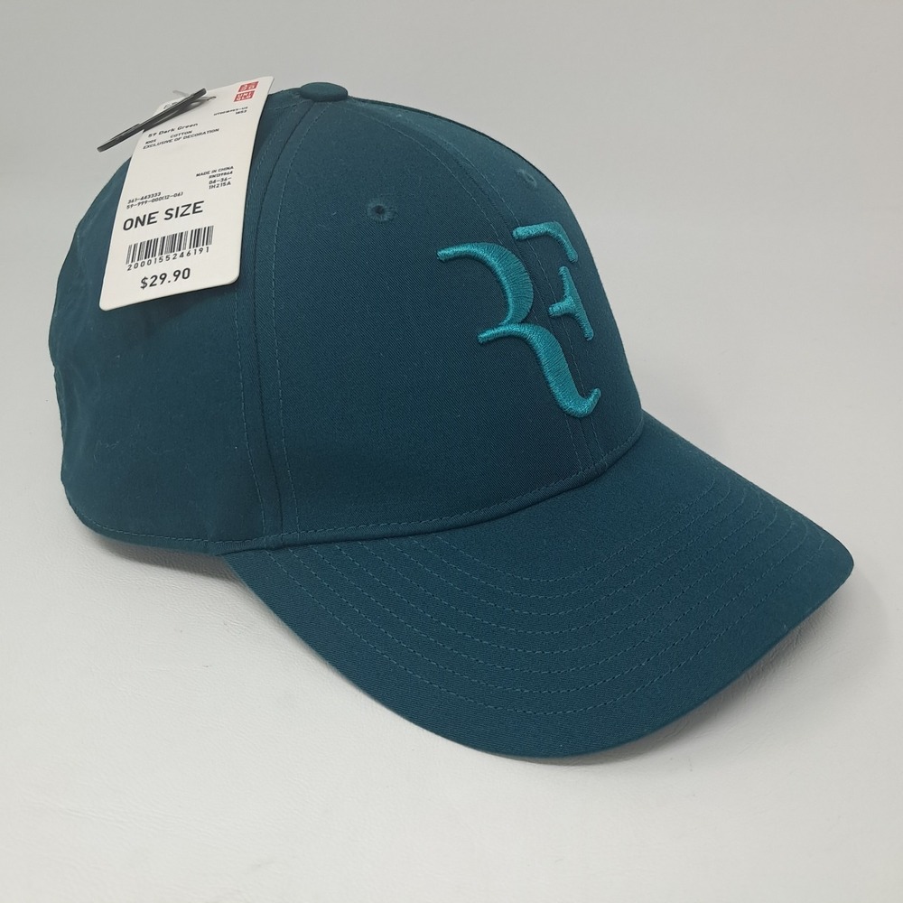 Roger Federer Uniqlo RF Cap Hat Dark Green with Teal logo New with Tag